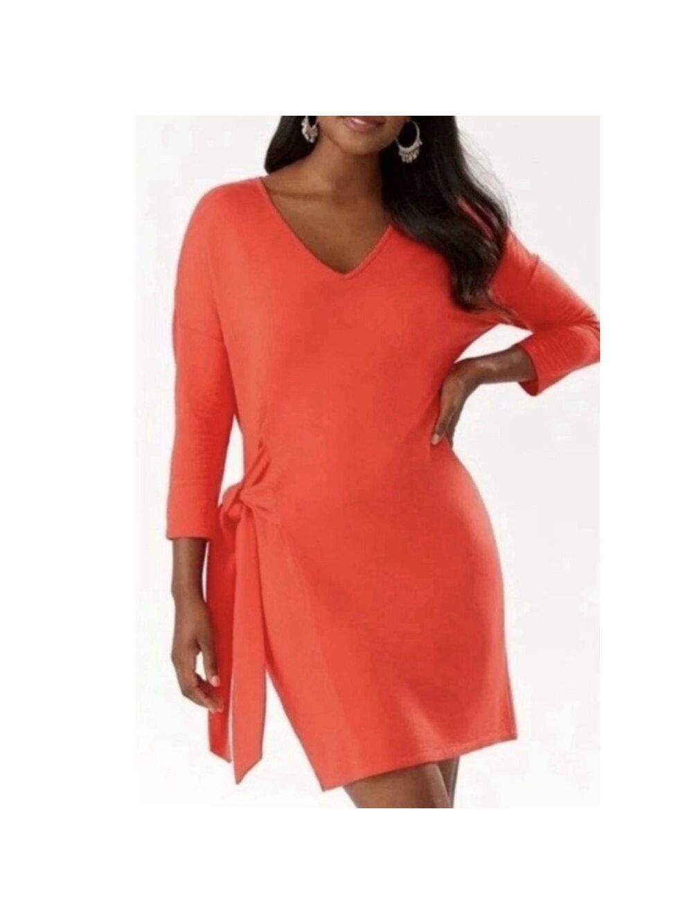 TOMMY BAHAMA Side Tie V-Neck Dress MED Red Soft Stretch Colorful Preppy Holiday